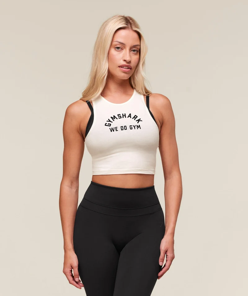 Gymshark We Do Gym Graphic Cropped Tank - Soft White