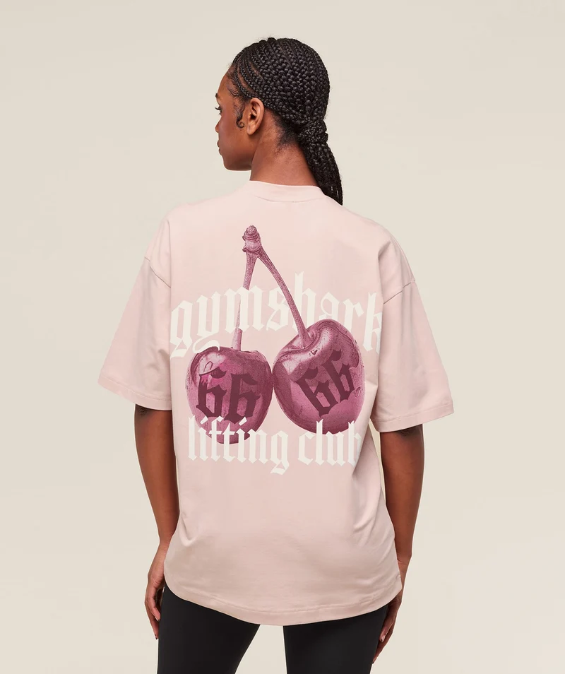 Gymshark Cherry Graphic Oversized T-Shirt - Lift Pink