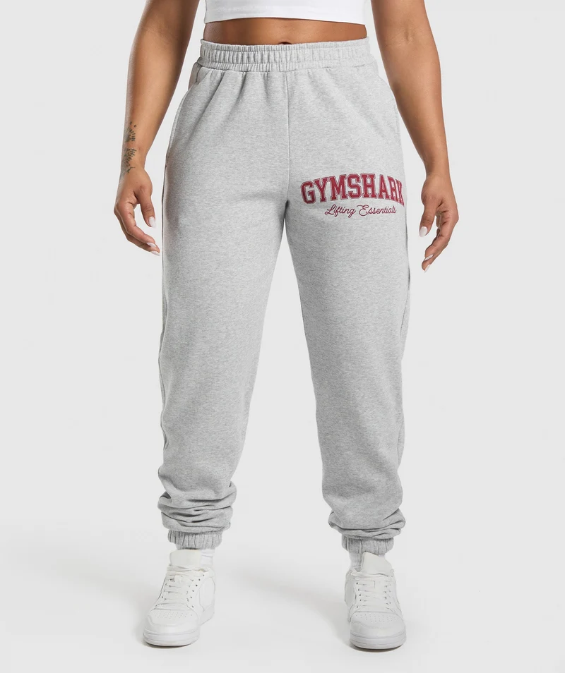 Gymshark Lifting Essentials Graphic Brushed Oversized Jogger - Light Grey Core Marl