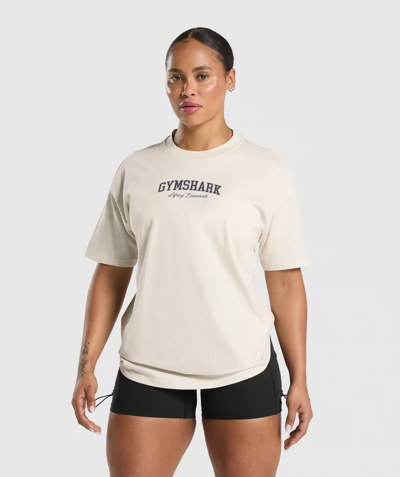 Gymshark Lifting Essentials Graphic Oversized T-Shirt - Oat White
