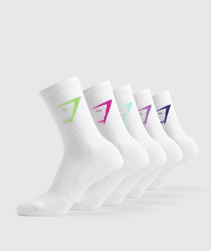 Gymshark Crew Socks 5pk - Active Purple/Cobalt Purple/Energy Gelato Green/Pop Turquoise/Vibrant Pink