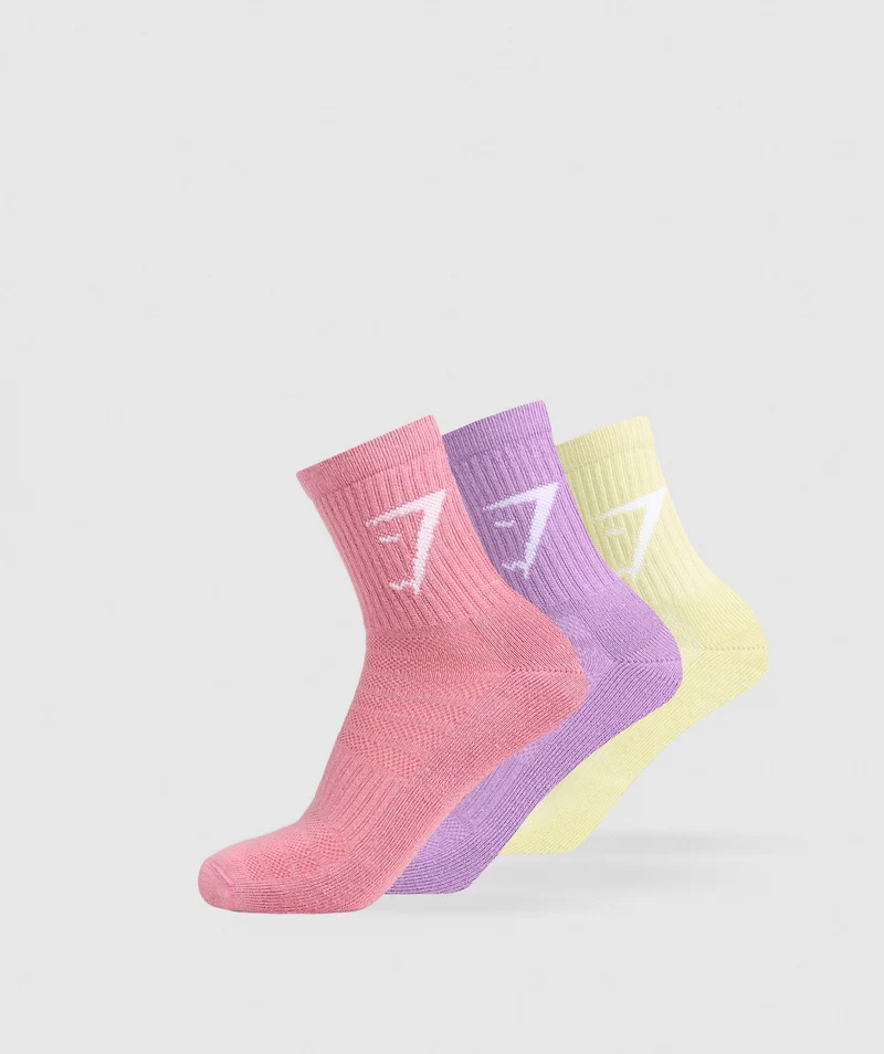 Gymshark Midi Socks 3pk - Active Purple/Sunset Pink/Refresh Yellow