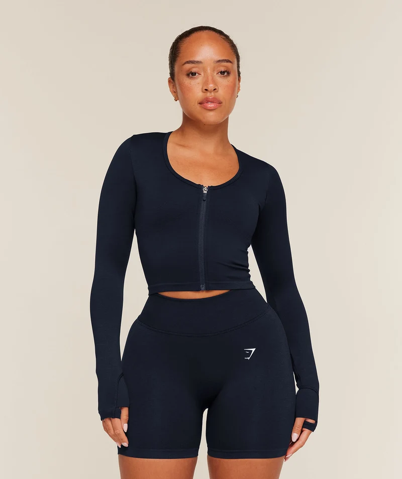 Gymshark Lift Seamless Zip Up Jacket - Midnight Blue/Black Marl
