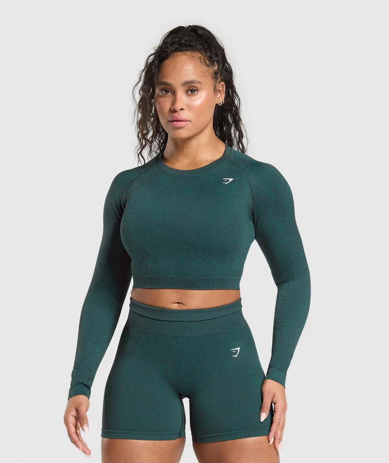 Gymshark Adapt Fleck Seamless Long Sleeve Crop Top - Darkest Teal/Functional Teal