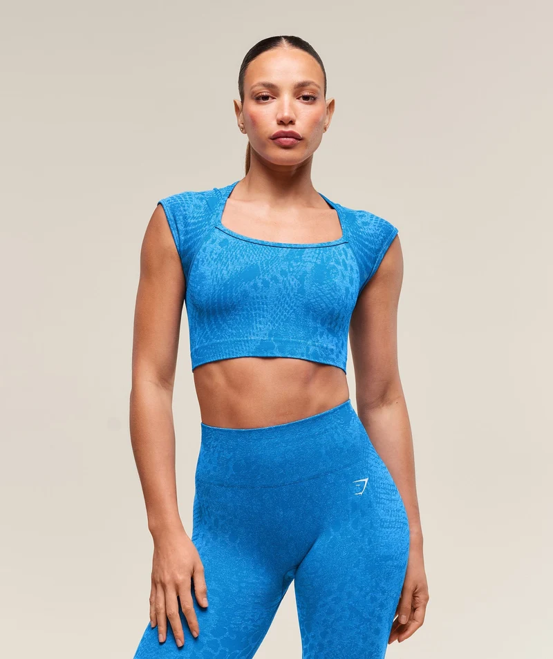 Gymshark Adapt Animal X Whitney Seamless Crop Top - Barbell Blue/Gentle Blue