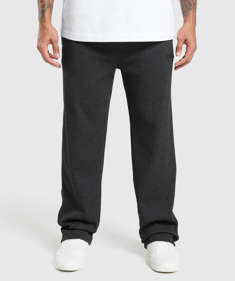 Gymshark Waffle Straight Leg Joggers - Black/Cotton Part Dye