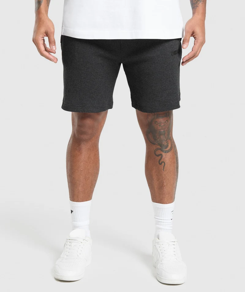 Gymshark Waffle Shorts - Black/Cotton Part Dye
