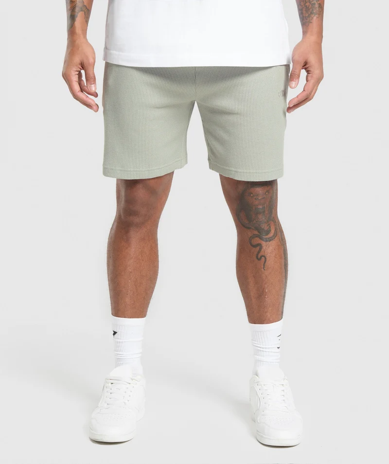 Gymshark Waffle Shorts - Stone Grey/Cotton Part Dye