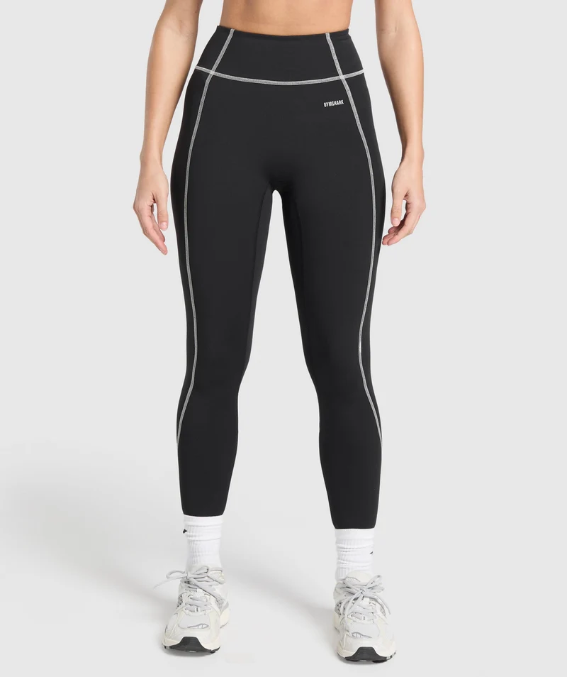 Gymshark Retro Contrast Stitch Legging - Black/Light Grey