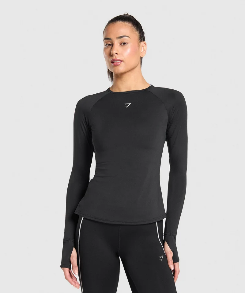 Gymshark Running Back Vent Long Sleeve Top - Black