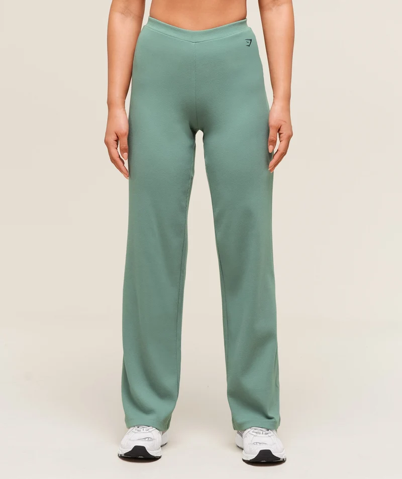 Gymshark Ribbed Cotton Straight Leg Pants - Celeste Blue/Heavy Blue