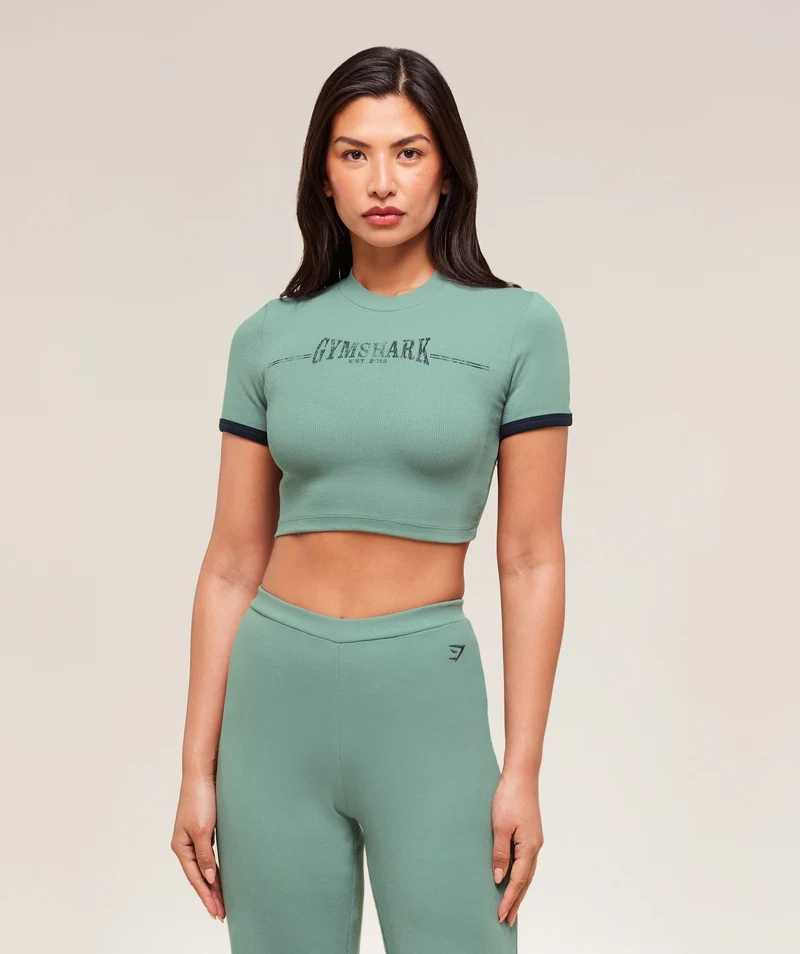 Gymshark Ribbed Cotton Crop Top - Celeste Blue/Heavy Blue