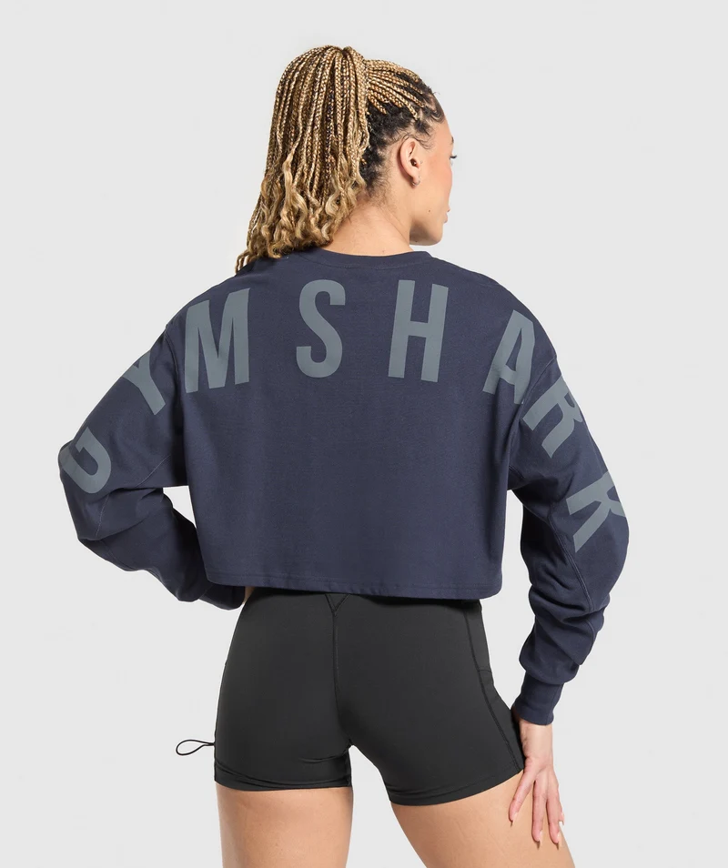 Gymshark Wordmark Graphic Long Sleeve Top - Heavy Blue