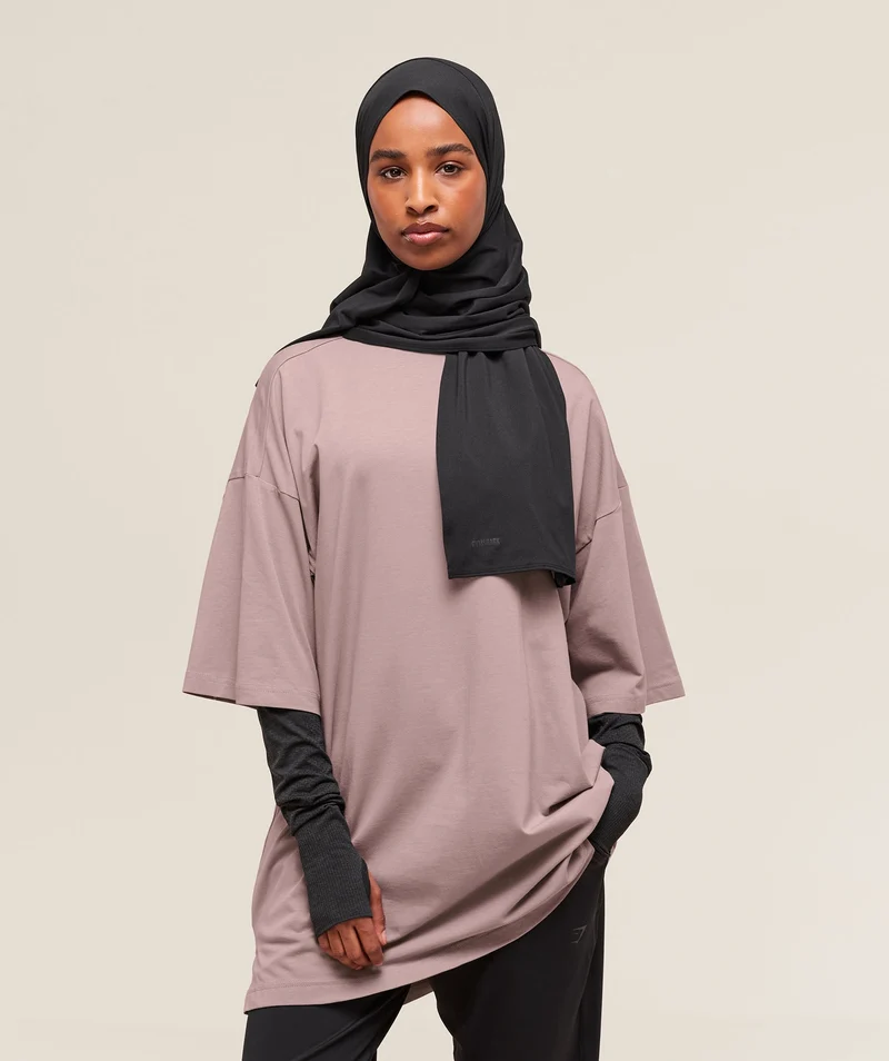 Gymshark Covered Longline Cotton T-Shirt - Washed Mauve