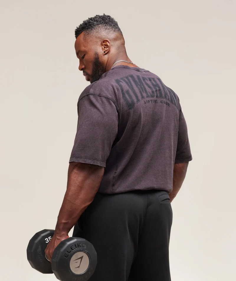 Gymshark Heritage Washed T-Shirt - Plum Brown/Acid Wash Small Ball