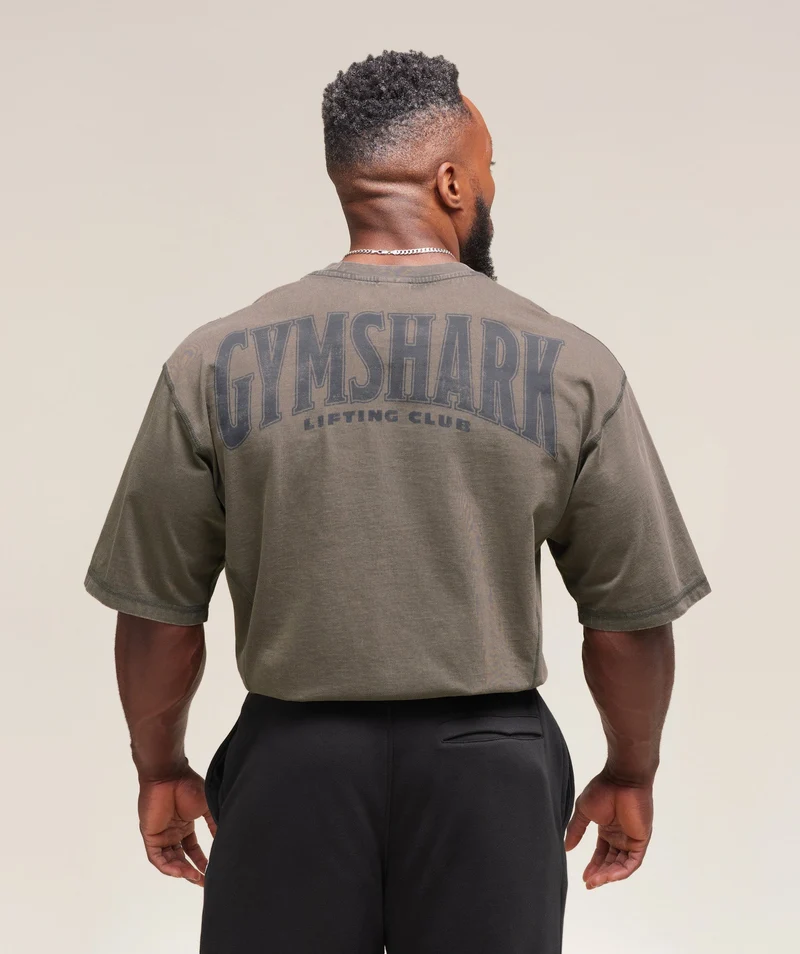 Gymshark Heritage Washed T-Shirt - Strength Green/Acid Wash Small Ball