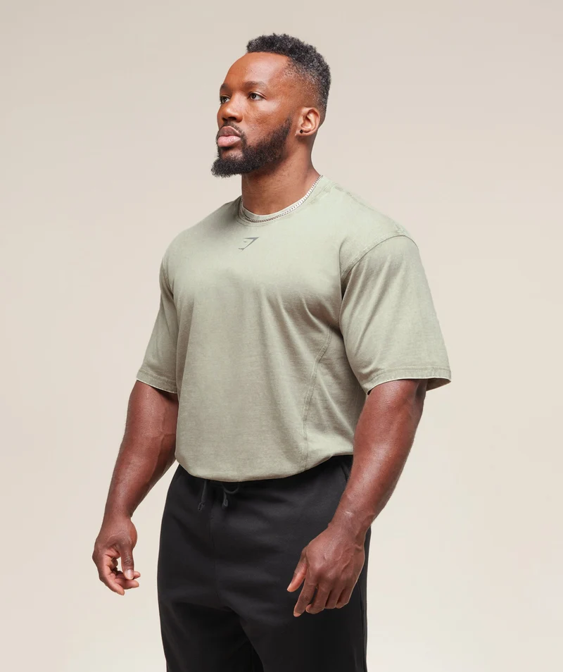 Gymshark Heritage Washed T-Shirt - Stone Grey/Acid Wash Small Ball