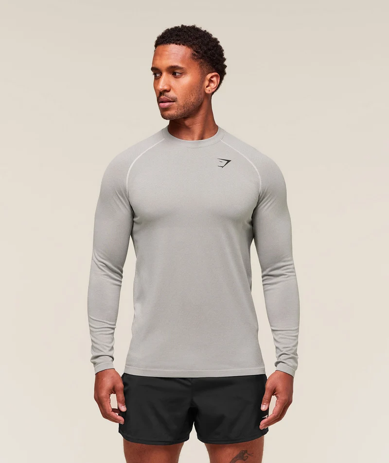 Gymshark Vital Seamless Long Sleeve T-Shirt - Light Grey/Smokey Grey