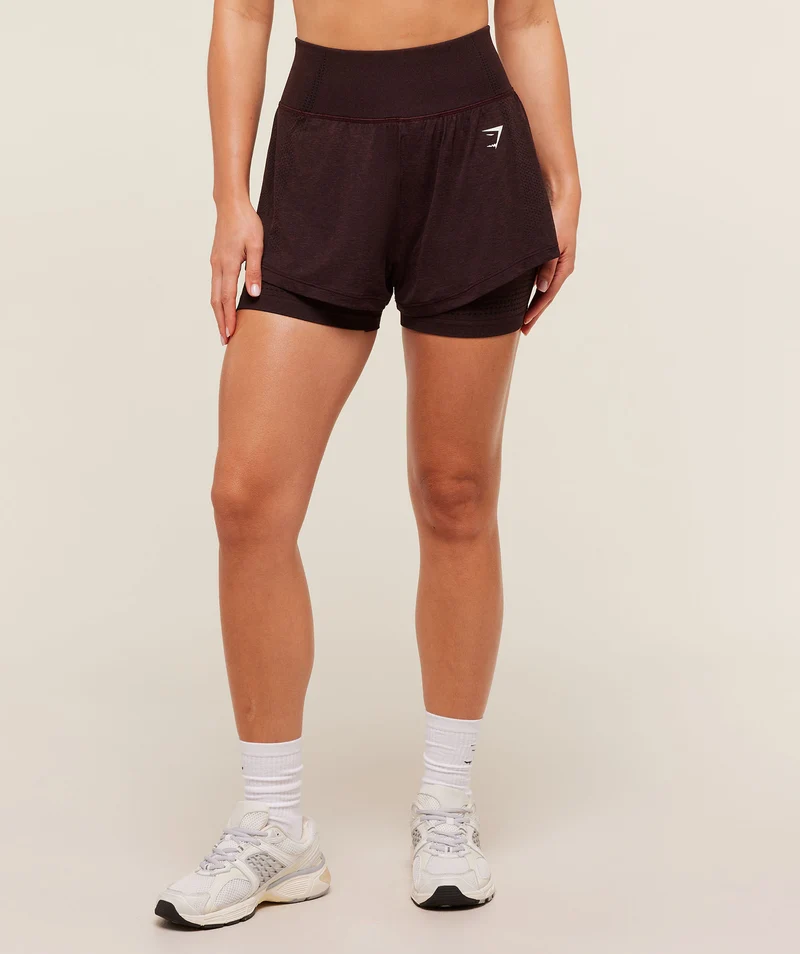 Gymshark Vital Seamless 2-in-1 Shorts - Rich Maroon/Marl