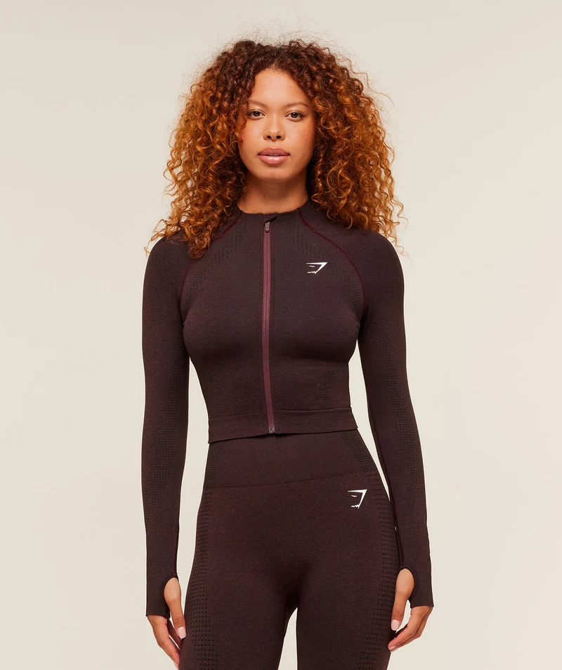 Gymshark Vital Seamless Midi Zip 2.0 Pullover - Rich Maroon/Marl