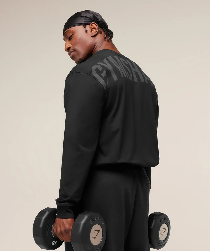 Gymshark Power Long Sleeve T-Shirt - Black/Asphalt Grey