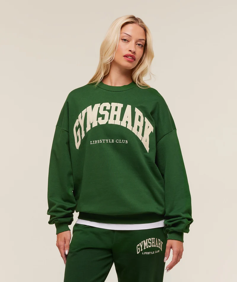 Gymshark Collegiate Graphic Crew Neck Pullover - Athletic Green