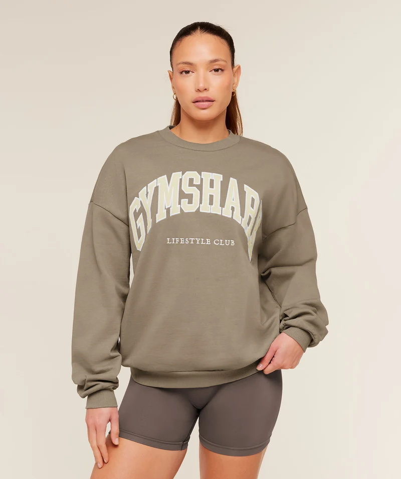 Gymshark Collegiate Graphic Crew Neck Pullover - Lifestyle Brown