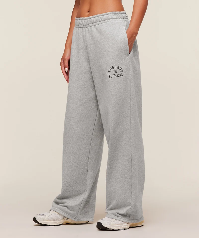 Gymshark Fitness Embroidered Graphic Wide Leg Joggers - Light Grey Core Marl