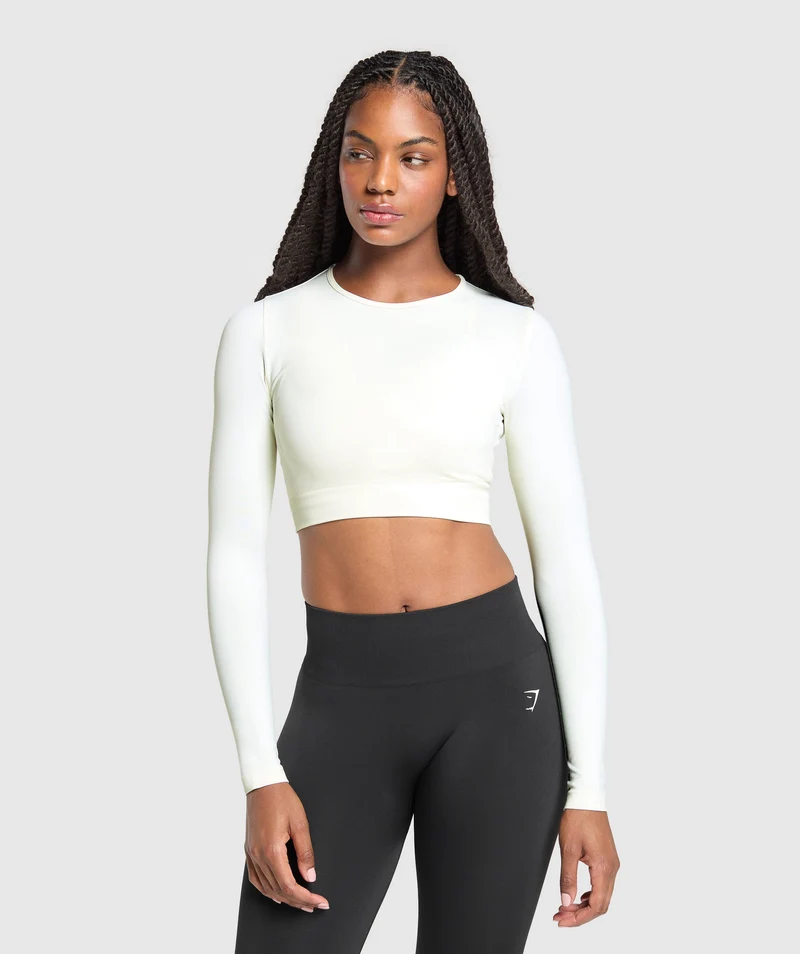 Gymshark Everyday Seamless Long Sleeve Crop Top - Soft White