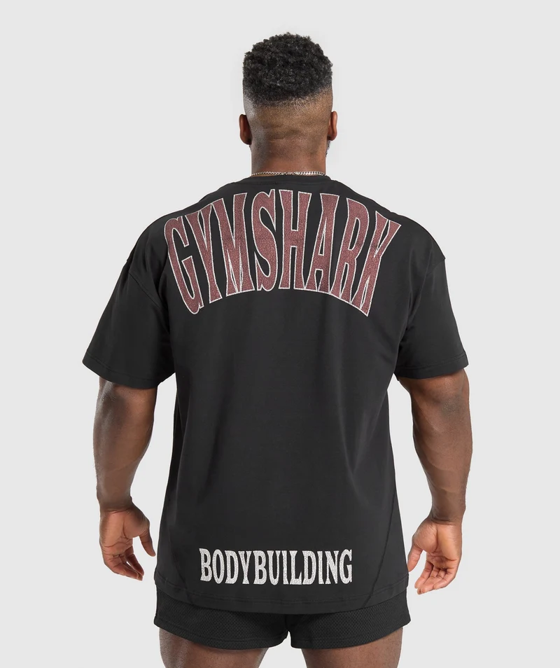 Gymshark Oversized Graphic T-Shirt - Black/Burgundy Brown