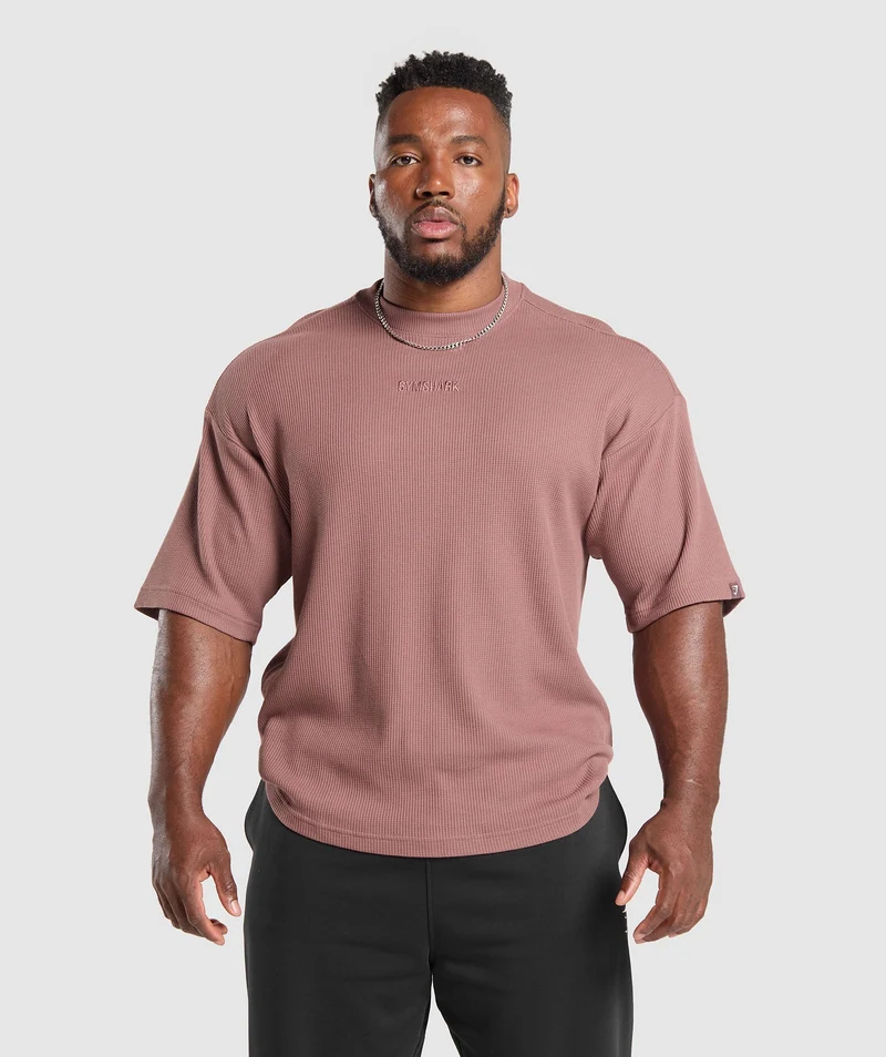 Gymshark Waffle Oversized T-Shirt - Brick Brown