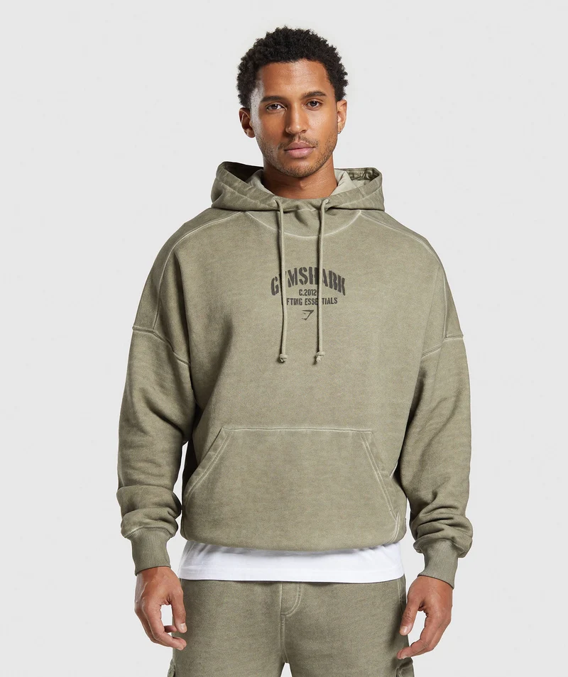 Gymshark Heavyweight Washed Hoodie - Utility Green/Solid Flat Oil Dye