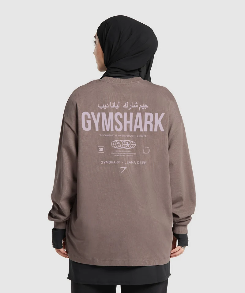 Gymshark X Leana Deeb Graphic Oversized Long Sleeve Top - Brown
