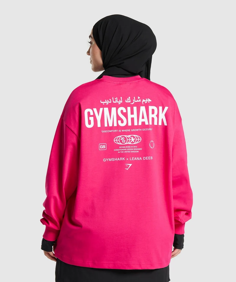 Gymshark X Leana Deeb Graphic Oversized Long Sleeve Top - Impact Pink