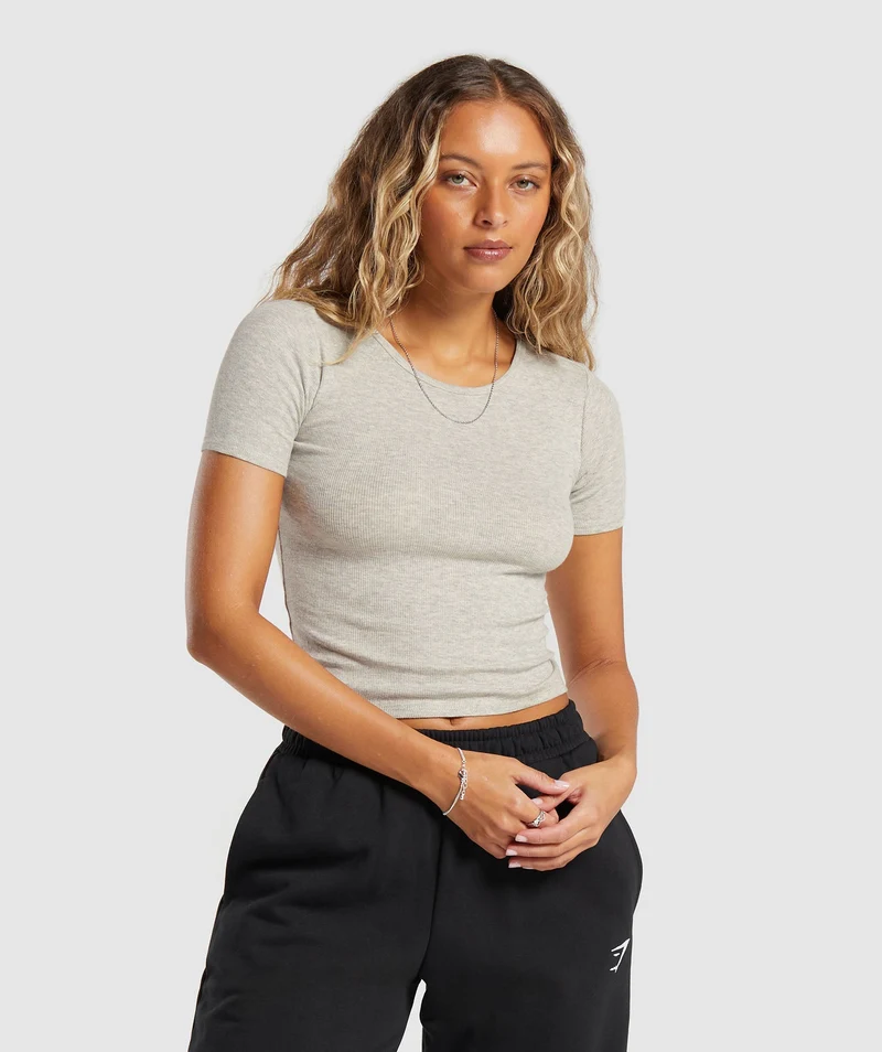 Gymshark Rib T-Shirt - Stone Grey Marl
