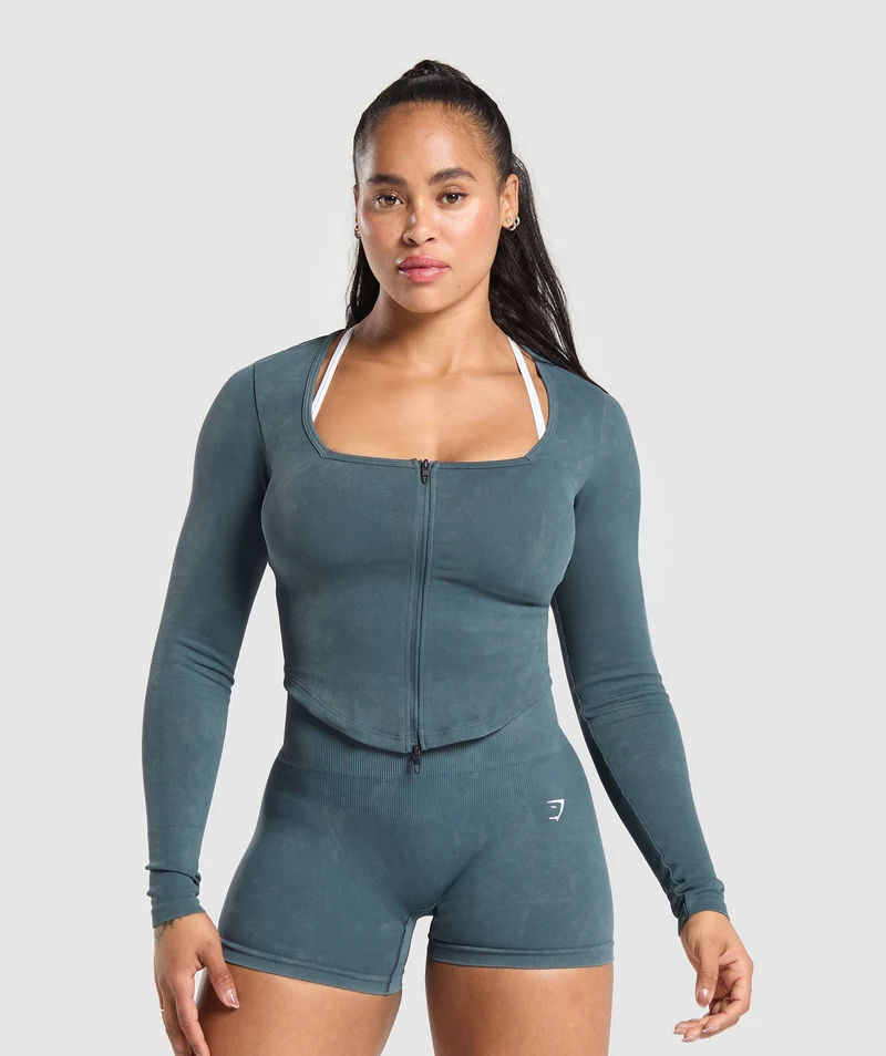 Gymshark Gains Seamless Zip Up - Titanium Blue