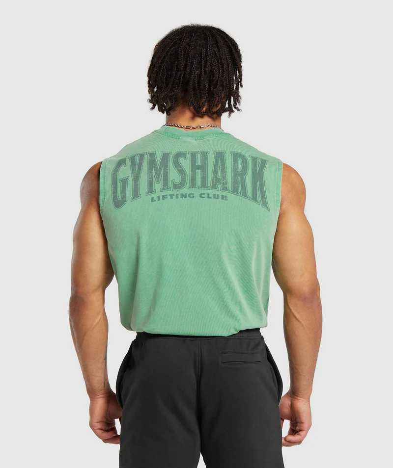 Gymshark Heritage Washed Cut Off T-Shirt - Lagoon Green/Acid Wash Small Ball
