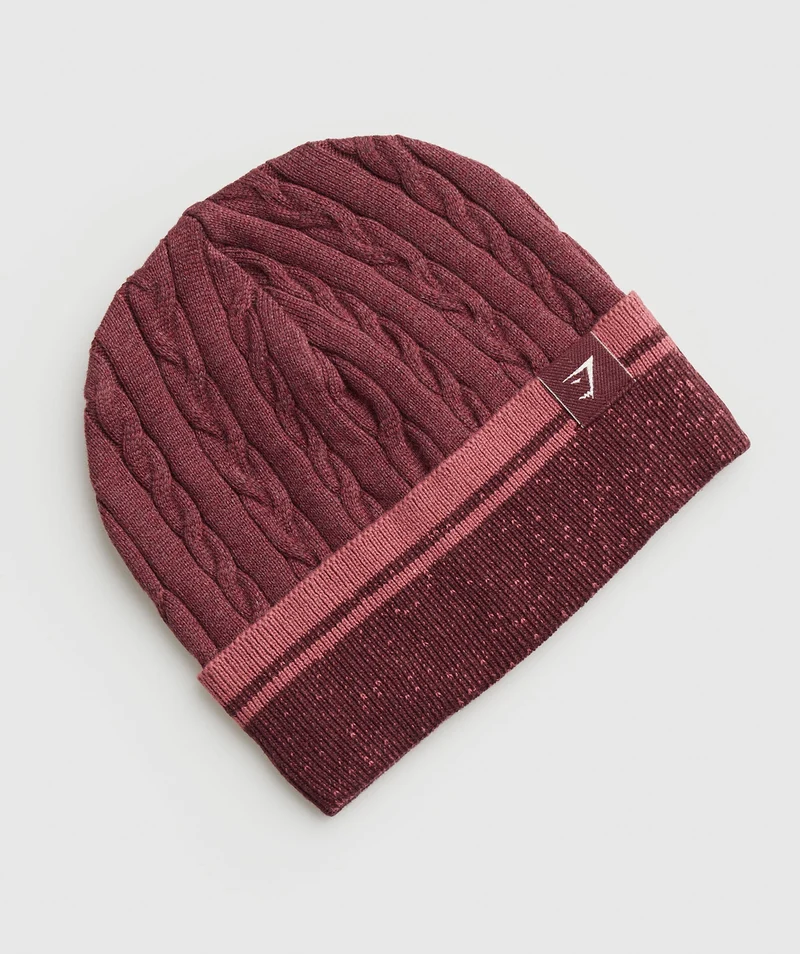 Gymshark Cable Beanie - Bros Rich Maroon/Marl/Burgundy Brown/Soft Berry