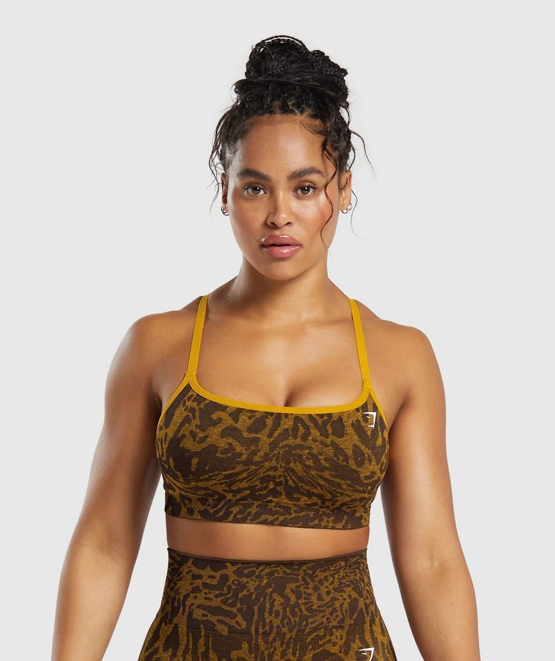 Gymshark Adapt Pattern Seamless Sports Bra - Archive Brown/Burnt Yellow