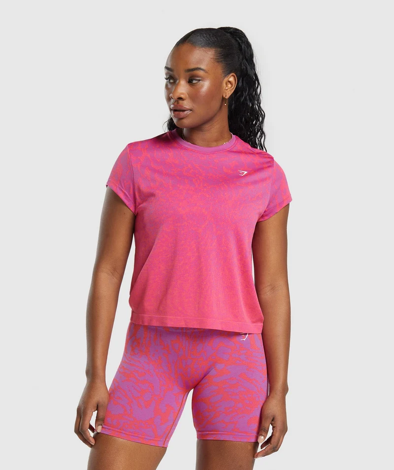 Gymshark Adapt Pattern Seamless Faded T-Shirt - Shelly Pink/Fly Coral