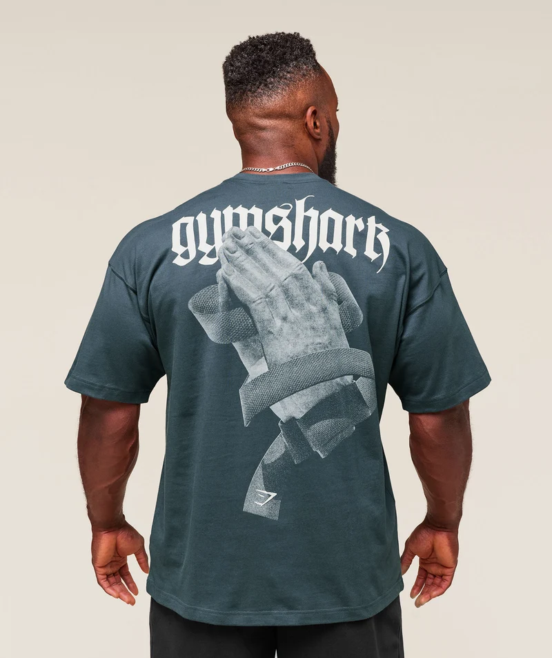 Gymshark Prayer Hands T-Shirt - Titanium Blue