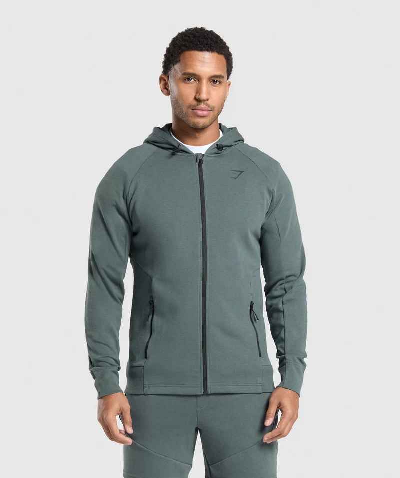 Gymshark Interlock Tech Zip Up Hoodie - Slate Teal