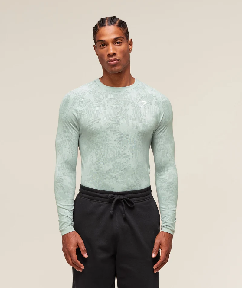 Gymshark Geo Seamless Long Sleeve T-Shirt - Morning Blue/Celeste Blue