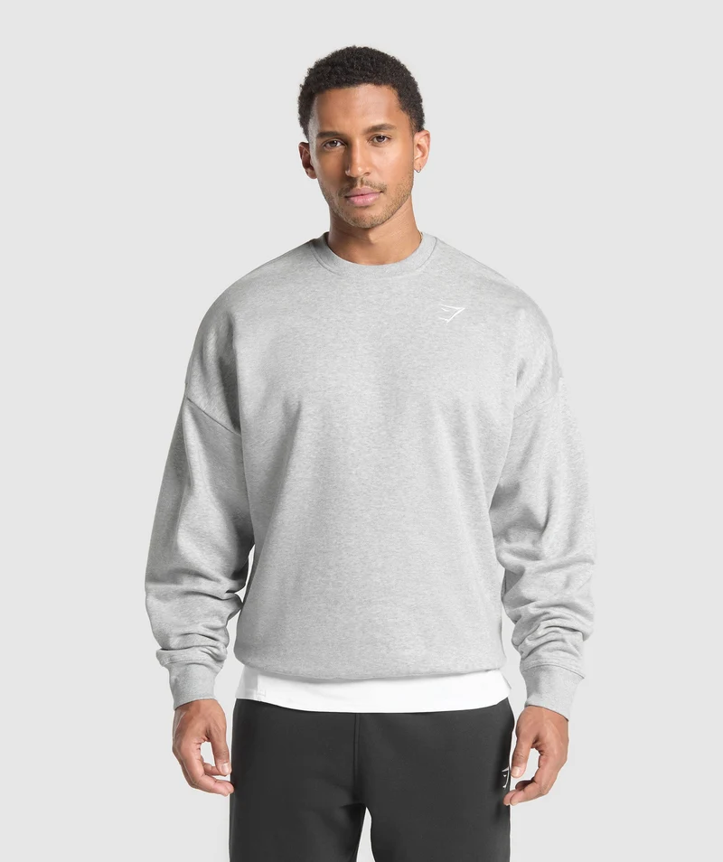 Gymshark Crest Oversized Crew - Light Grey Core Marl