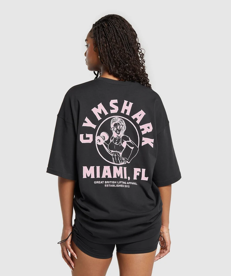 Gymshark Miami Graphic SS T-Shirt - Black/Dolly Pink