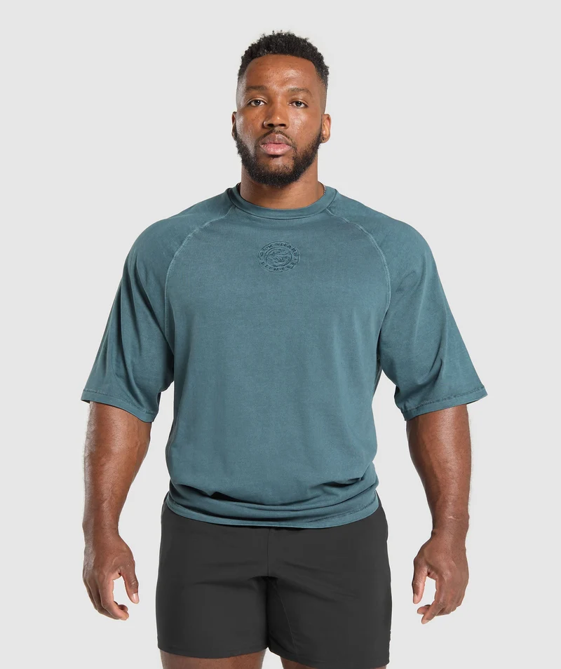 Gymshark Premium Legacy T-Shirt - Cargo Blue/Pigment Dye
