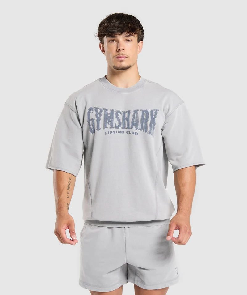 Gymshark Heritage Washed Short Sleeve Crew - Denim Grey/Acid Wash Small Ball