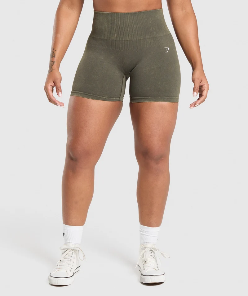 Gymshark Gains Seamless Washed Short - Strength Green/Wash
