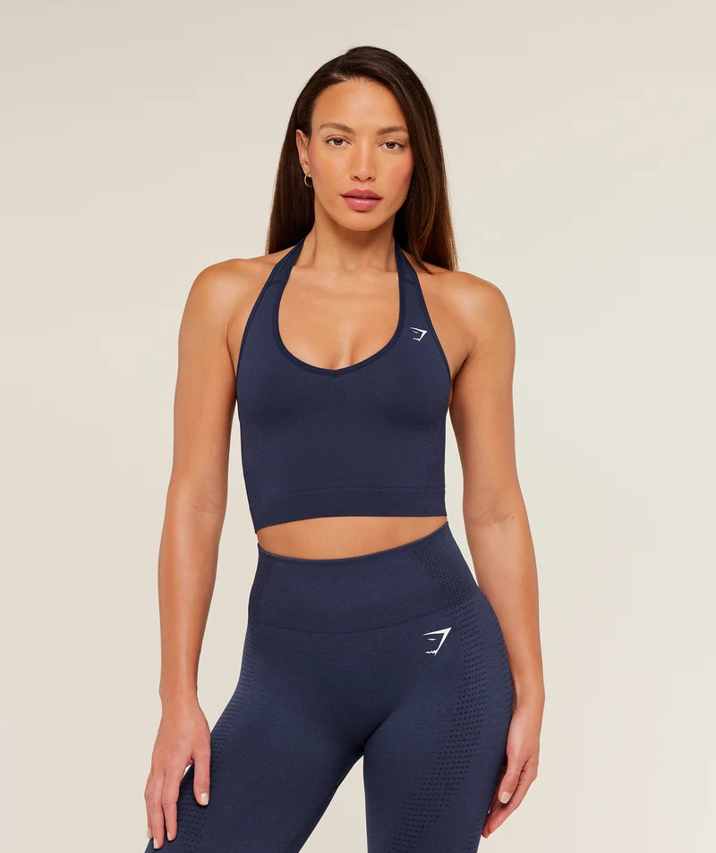 Gymshark Vital Halter Neck Tank With Shelf - Heavy Blue/Marl