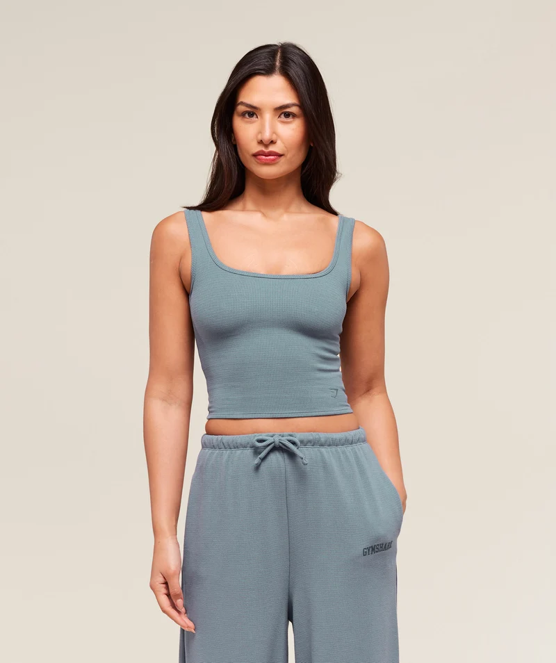Gymshark Waffle Cropped Tank - Iron Blue